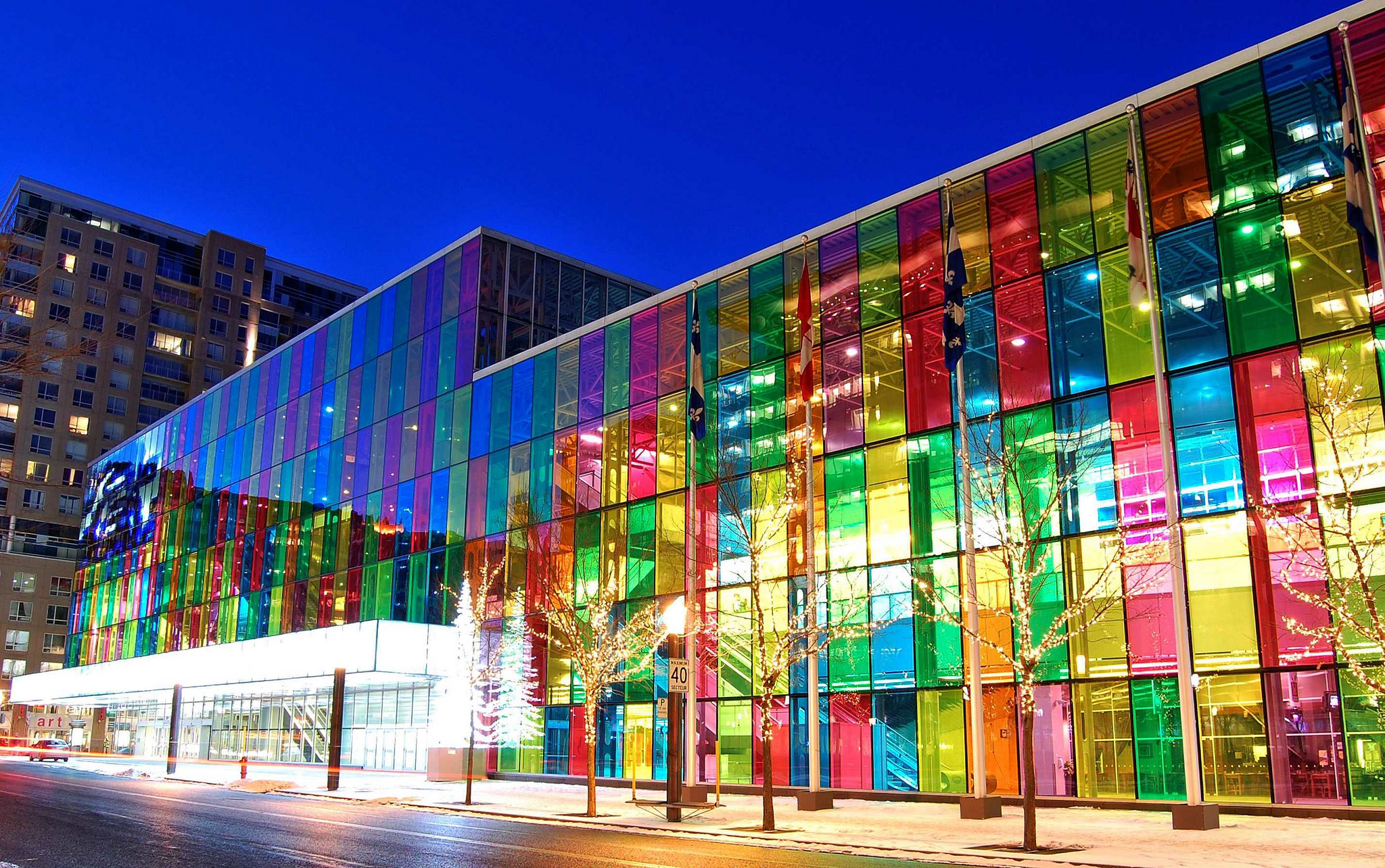 Colourful façade of the Palais des congrès de Montréal